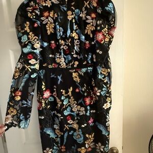 Bronx and Banco Black Dress with Multicolor Floral Embroidery